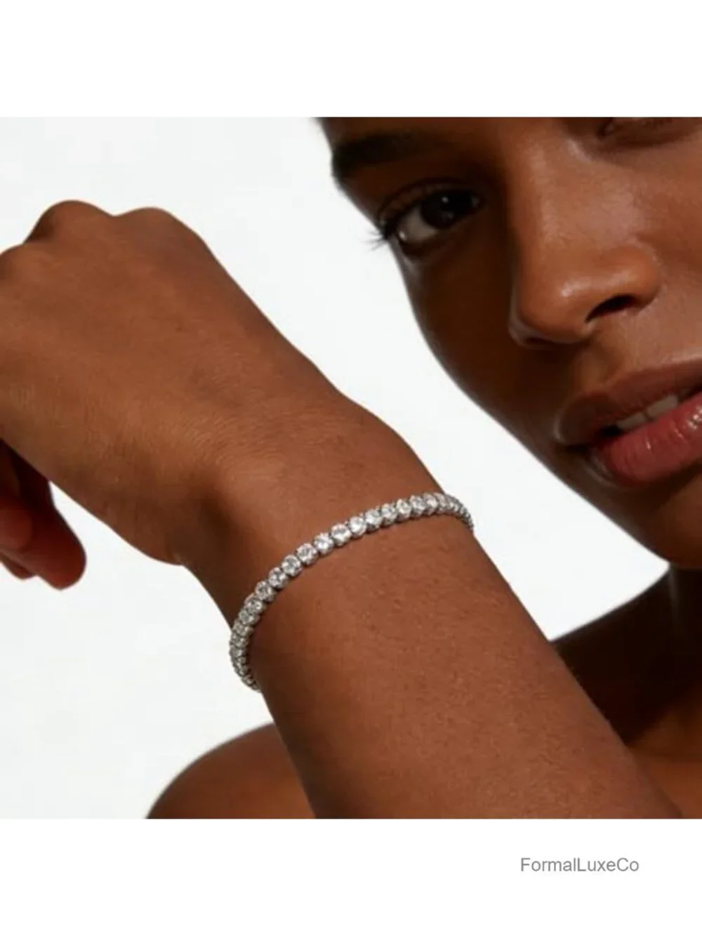 3-Pack Silver Rhinestone Tennis Bracelets Women Hollow Wavy Design Secure Clasp